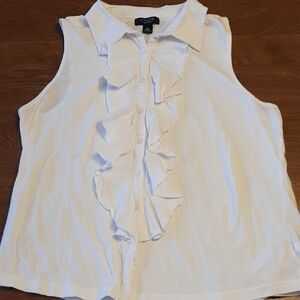 Chaps Women's White Ruffle Sleeveless Blouse
